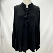 Anthropologie On The Road Long Lace Up Neckline Oversized Black Top Size L Tunic - £19.97 GBP