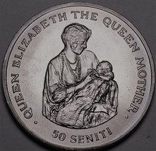 Tonga 50 Seniti, 1985 Gem Unc~Queen Mother Holding Elizabeth II~Only 20K Minted - £17.83 GBP
