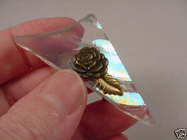 (bb-554) Iridescent stained glass TRIANGLE rose brooch pin WOW - £8.17 GBP