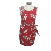 Pacific Legend vtg 80s cotton floral Hawaiian short dress luau mock sarong L red - £34.12 GBP