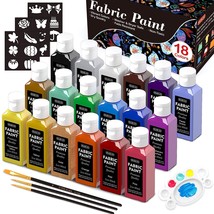Fabric Paint, 18 Colors Permanent Soft Fabric Paint In Bottles (60Ml/2Oz) With B - £31.26 GBP