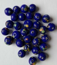 30 Cobalt Blue Glass Japanese Millefiori Flower Beads Flower Power Hippy Craze - £17.02 GBP