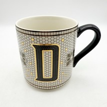 Anthropologie Monogram Letter D Black Gold Honeycomb Mosaic Tile Coffee Mug - $19.99