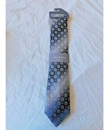 Van Heusen Men&#39;s Tie Black Silver Circle Designs Extra Long 63 Inch $50 NEW - $28.05
