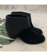 Toms Womens Ankle Boots Size 9.5. Black Gray Suede Wool Low Heel Tassel - $39.59