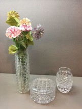 Lot of 3 Cut Glass and Crystal Vases Trinket Box with Paper &amp; Porcelain ... - £46.65 GBP