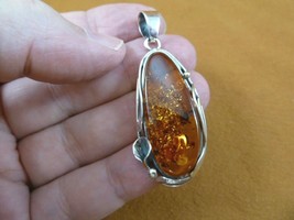 p38-19) 7.7 Grams Baltic Amber Geometric Oval Oblong 925 Sterling Silver Pendant - £65.41 GBP