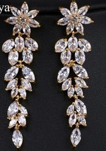 Emmaya Fashion Female Crystal Leaf Drop Earrings 3 Colors Zircon Earrings Boho W - £17.13 GBP