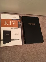 KJV THIN LINE BIBLE RED LETTER BLACK LEATHER SOFT RIBBON MARKER - $19.75