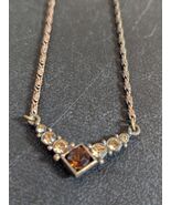 Vintage 1928 Copper Tone Chevron Bar Pendant Necklace Rhinestone Jewelry - €17,04 EUR