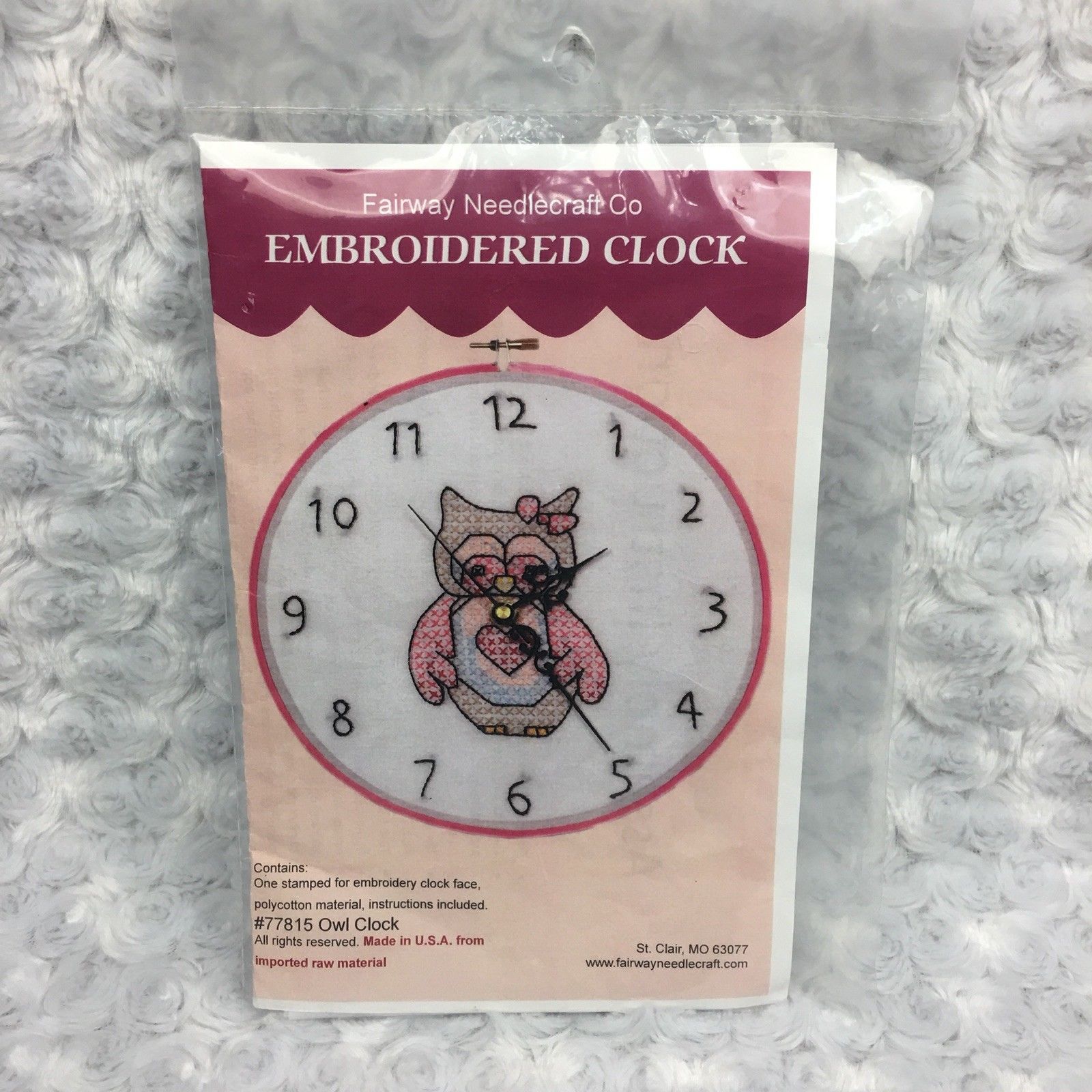Owl Clock 77815 Fairway Needlecraft Co Embroidery Stamped Clock Face Craft Art - $8.59