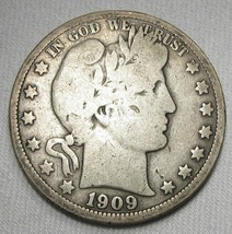 1909 Barber Silver Half Dollar VG Coin AH323 - £18.29 GBP