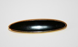 Monet Gold Tone Black Enamel Brooch Pin  J239 - £11.25 GBP