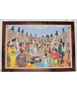 Large Vtg Ooak Teepee Village Oil on Board Framed Textured Painting 31&quot; ... - £219.82 GBP