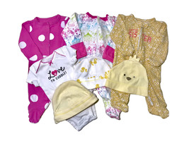 Carter&#39;s Baby Girls Newborn 3 Footed Sleepers 3 Beanie Caps Bodysuit 7 P... - $9.95