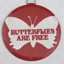 Butterflies Are Free Vintage Button Fold Over Red and White Metal - £10.10 GBP