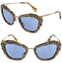 MIU MIU NOIR 04Q Brown Havana Blue Foil Leather Crystal Stud Sunglasses MU04QS - $237.60