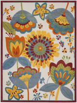 10' X 13' White Yellow And Blue Floral Non Skid Indoor Outdoor Area Rug - €492,58 EUR