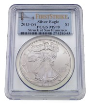2013-(S) $1 Silver American Eagle Graded by PCGS as MS-70 1st Strike Gol... - £101.10 GBP