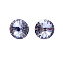 Clear Faceted Rivoli Crystal Stud Earrings 16 mm Dance Wedding Pageant New - £11.93 GBP