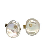 Diamond Fresh Water Pearl Cufflinks 14k Gold Designer Certified $2,490 0... - $890.01