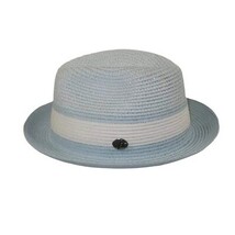 Men's Bently Semi Crushable Fedora Briad Straw Hat Dante DA223 Blue White image 3