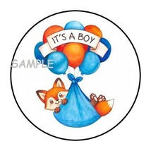 30 Fox It&#39;s A Boy Baby Shower Stickers Favors Labels Round 1.5&quot; Envelope Seals - £5.96 GBP