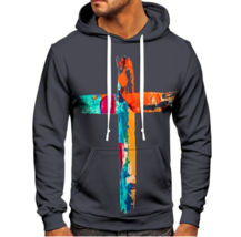 Men Graphic Design Cross Print Long Sleeve Hoodies Pocket Sweatshirt 3XL - £13.91 GBP