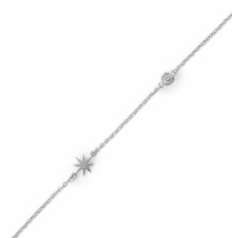 Rhodium Plated 3mm Round Simulated Diamond Vintage Starburst Women Anklet 9+1&quot; - £78.28 GBP