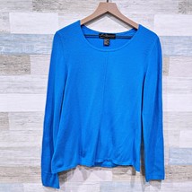 Lusso 100% Cashmere Pointelle Sweater Blue Solid Round Neck Soft Womens ... - $39.59