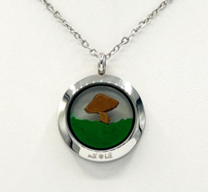 Signed South Hill Silver Tone Mushroom Locket Necklace 26 in - $25.74