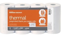 Office Depot Thermal Preprinted Thank You Paper Rolls 8 Pack 3.125&quot; x 230&#39; - £31.29 GBP