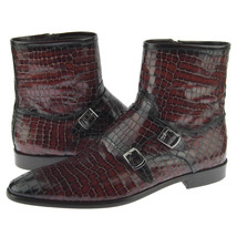 Corrente 4604 Crocodile Print Leather Monk Strap Men&#39;s Zip Ankle Boots, ... - £139.82 GBP