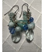 Dangling Silvertone Faceted Multi Blue /Crystal Plastic Beads Earrings - €8,47 EUR