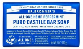 1 BAR Dr. Bronner&#39;s All-One Hemp Peppermint Pure-Castile Bar Soap 5 oz B... - $15.11