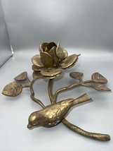 RARE Brass Open Rose and Bird Vintage Candle Holder Centerpiece Estate Find - $52.99