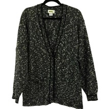 Melange Knit Wool Blend Cardigan Sweater Size L Black White Pockets Magnet - £28.07 GBP
