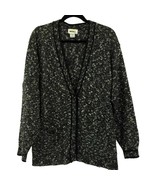Melange Knit Wool Blend Cardigan Sweater Size L Black White Pockets Magnet - £28.10 GBP