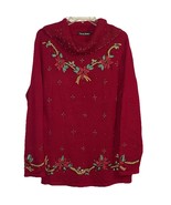 Theme Works Kikit Christmas Sweater Red Beaded Poinsettia Embroidered Si... - €22,19 EUR