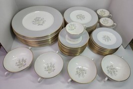 VTg Antique Wedgwood Grey Friar Yellow Flower Bone China Set 12 pc Place Setting - £232.00 GBP