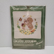 Vintage 1982 Vogart Creative Stitchery Pillow Kit Squirrel and Flowers 12&quot; x 12&quot; - £11.60 GBP