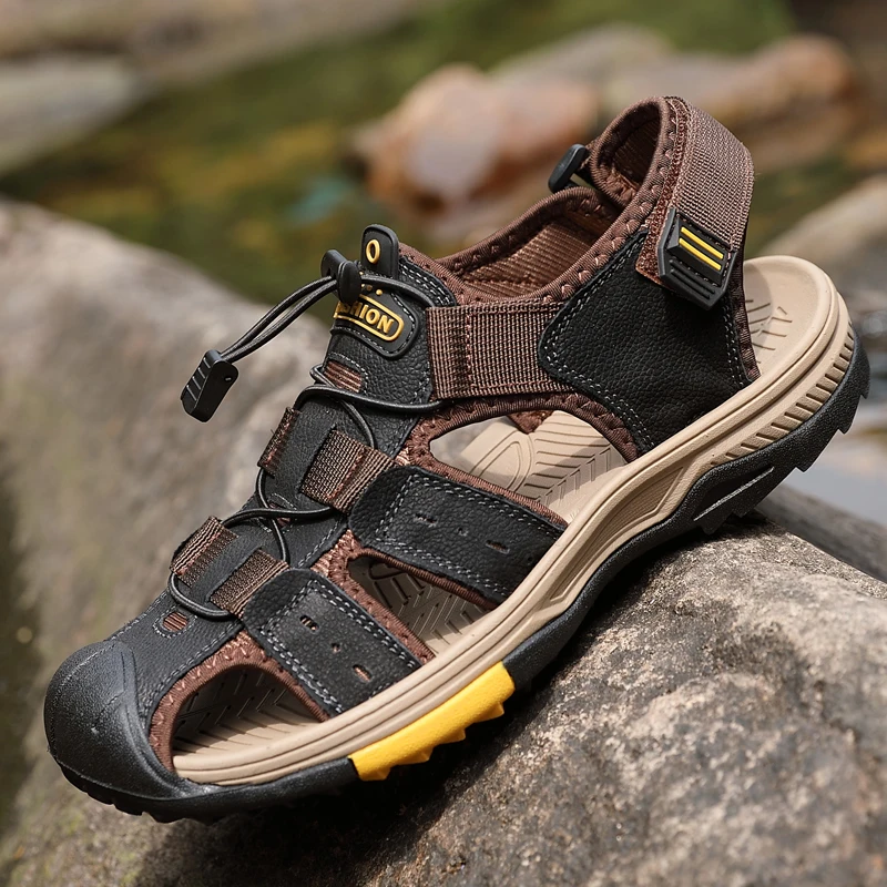 Men&#39;s genuine Leather Sandals fashion Platform Sandals Handmade sewing S... - $70.93