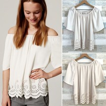 LOFT Eyelet Off The Shoulder Swing Blouse Top Ivory Short Sleeve Womens Small - £15.79 GBP