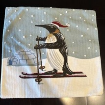 Pottery Barn Skiing Penguin Igloo Crewel Embroidered 18 X 18 Pillow Cover - £31.74 GBP