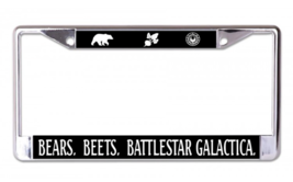 Bears Beets Battlestar Galactica Usa Made Chrome License Plate Frame - £23.97 GBP