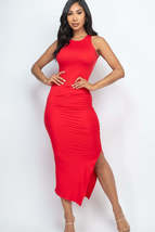 Red Sleeveless Ruched Side Split Bodycon  Beach Party Maxi Dress - £14.94 GBP