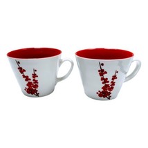 Starbucks Mugs  Red Berries Lot 2 Cream White Ceramic 12  oz 2008 - £32.58 GBP