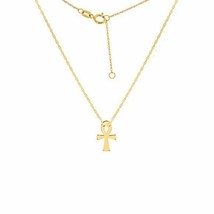 14K Solid Gold Mini Egyptian Cross Ankh Dainty Necklace - Minimalist Yellow - £125.11 GBP