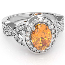 Three Stone Citrine Diamond Peekaboo Halo Engagement Ring In 14k White Gold - £629.34 GBP