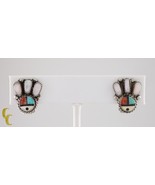 Sterling Silver Lapidary Inlay Bear Paw Clip-On Earrings Zuni - $3,349.81 MXN